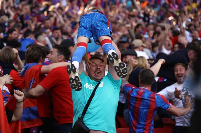 Crystal Palace fans celebrate the opening goal