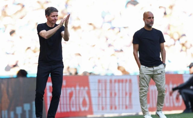 Crystal Palace manager Oliver Glasner and Manchester City manager Pep Guardiola