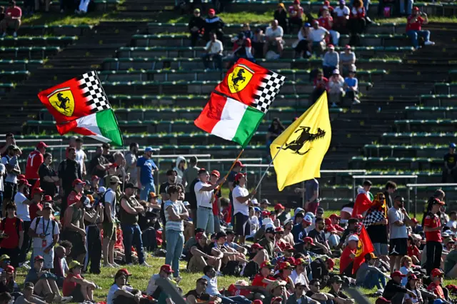 Ferrari fans wave flags in Imola