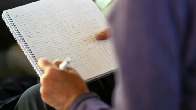 A man scoring cricket on a pad