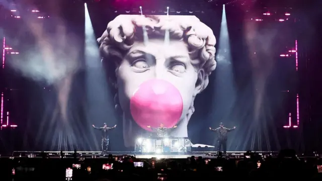 Gabry Ponte, representing San Marino, performs "Tutta L'Italia", during the first semi-final of the 2025 Eurovision Song Contest, in Basel, Switzerland, May 13, 2025