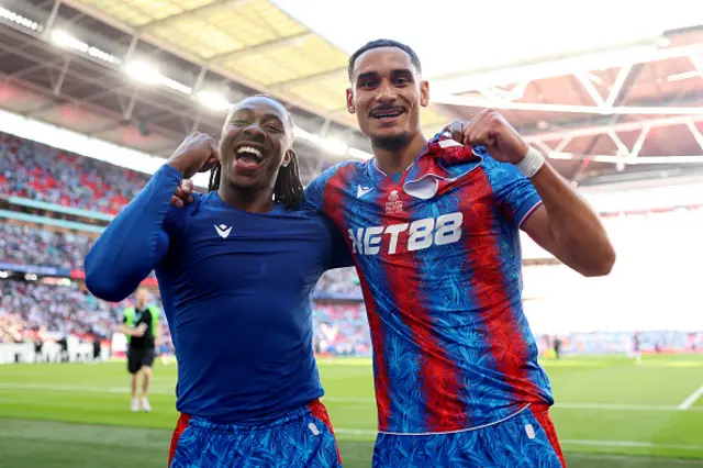 Eberechi Eze and Maxence Lacroix of Crystal Palace celebrate