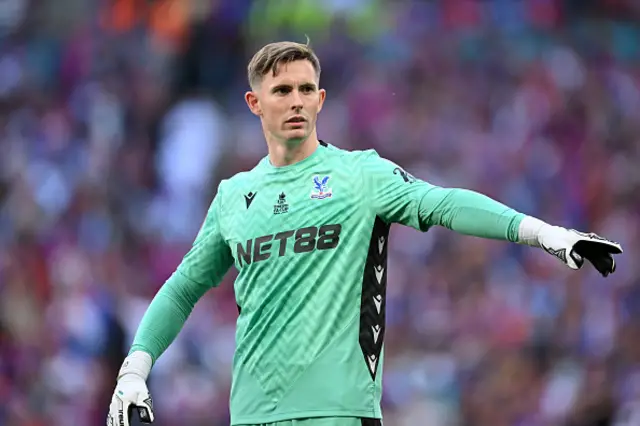 Dean Henderson of Crystal Palace gestures