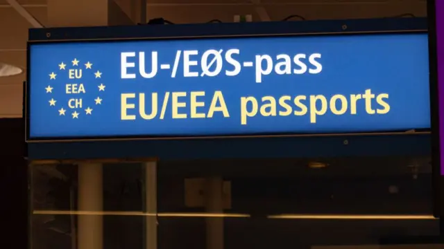 A sign reading EU/EEA passports
