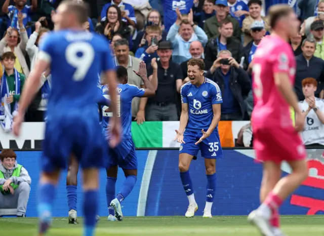 Leicester City's Kasey McAteer celebrates scoring their second goal