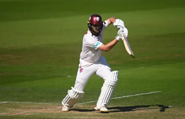 Somerset captain Lewis Gregory playing a cover drive against Sussex