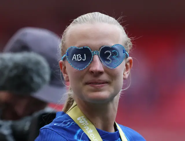 Chelsea's Agnes Beever-Jones celebrates after winning the FA Cup