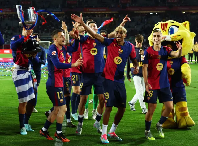 Marc Casado, FC Barcelona's Lamine Yamal and FC Barcelona's Fermin Lopez