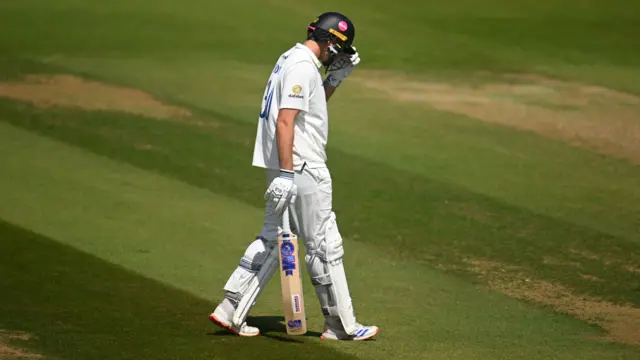 Sussex's James Coles looks dejected as he walks off after getting out at Somerset