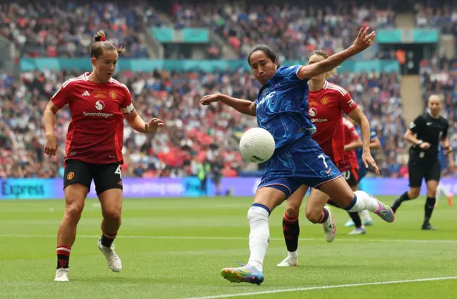 Manchester United's Maya Le Tissier in action with Chelsea's Mayra Ramirez