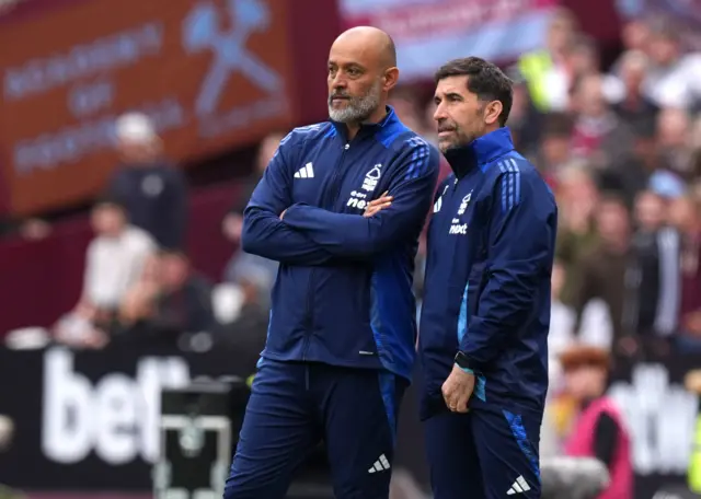 Nottingham Forest manager Nuno Espirito Santo on the touchline during the Premier League match at London Stadium, London.
