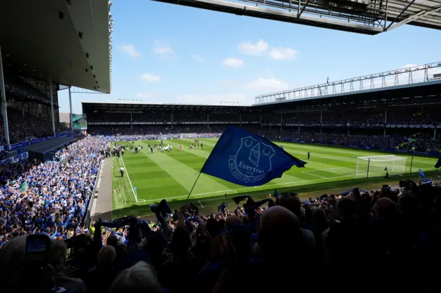 A general view as Everton and Southampton players walk out for kick off of the Premier League match at Goodison Park, Liverpool.
