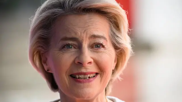 President of the European Commission Ursula von der Leyen arrives at the 6th European Political Community summit at Skanderbeg Square in Tirana, Albania May 16, 2025