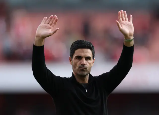 Arsenal manager Mikel Arteta during a lap of appreciation after the match.
