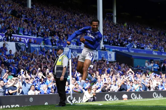 Everton's Iliman Ndiaye celebrates scoring their side's second goal of the game during the Premier League match at Goodison Park, Liverpool.