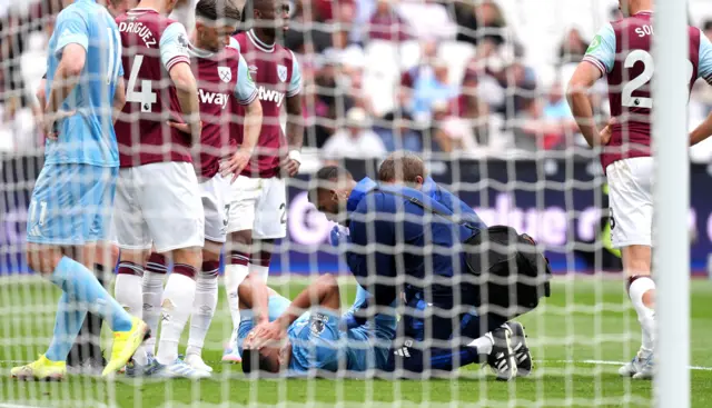 Nottingham Forest's Murillo receives treatment for an injury