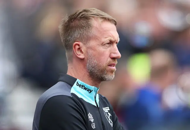 Graham Potter, Manager of West Ham United, looks on prior to the Premier League match between West Ham United FC and Nottingham Forest FC at London Stadium