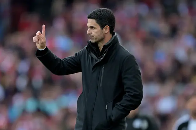 Mikel Arteta, Manager of Arsenal, gestures
