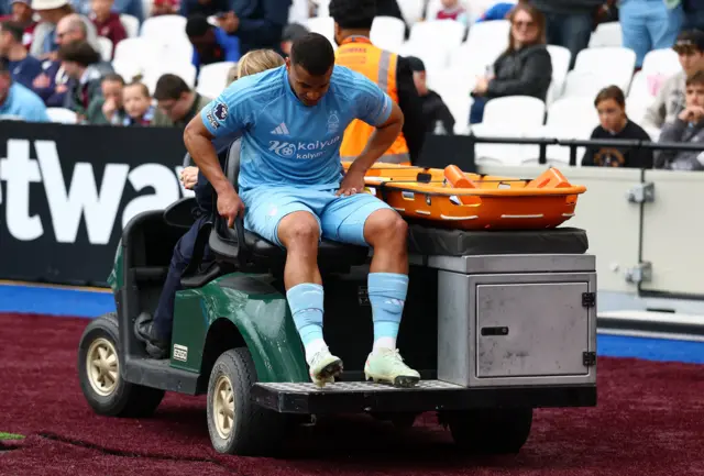 Nottingham Forest's Murillo on a medical buggy.