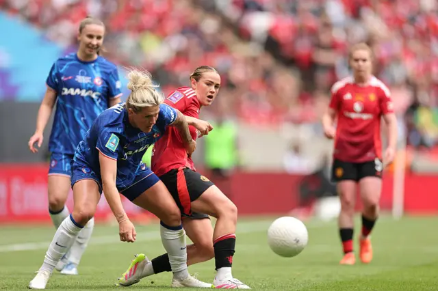Chelsea and Man Utd players battle for possession