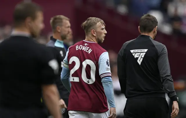 West Ham United's Jarrod Bowen reacts.
