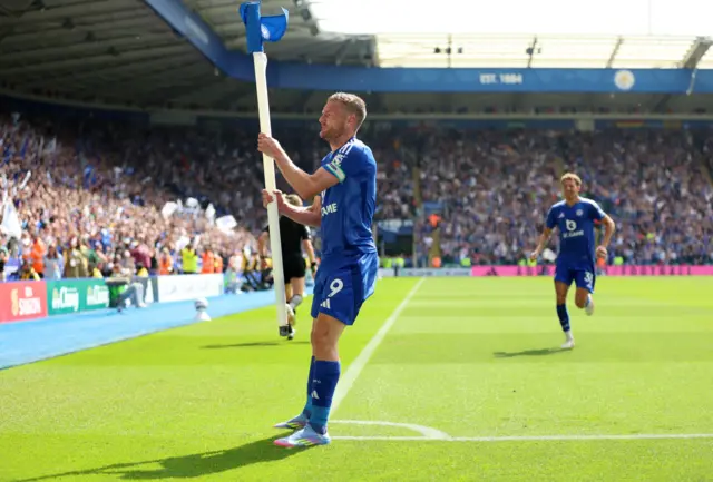 Leicester City's Jamie Vardy celebrates after scoring his sides first goal