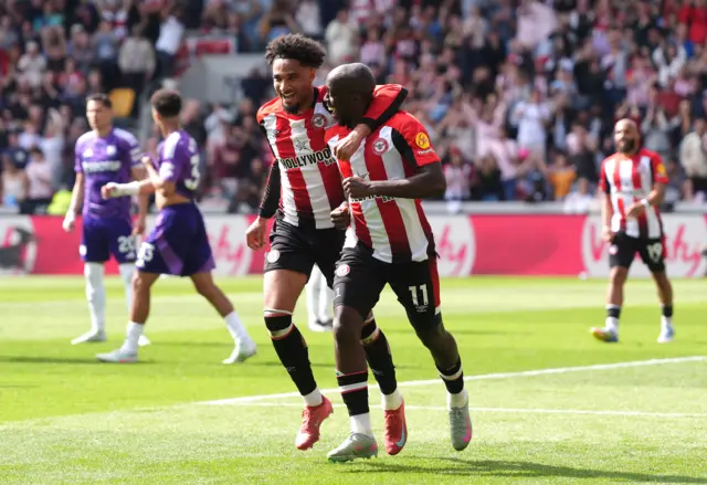 Brentford's Yoane Wissa (right) celebrates scoring their side's second goal