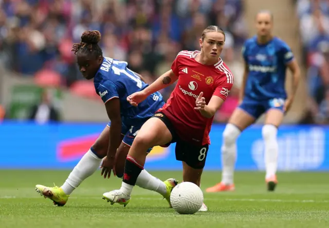 Chelsea's Sandy Baltimore in action with Manchester United's Grace Clinton