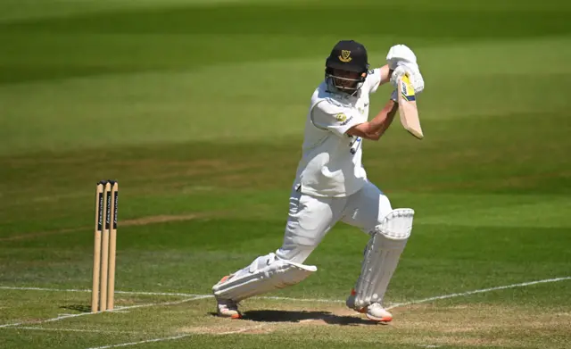 Fynn Hudson-Prentice in action with the bat for Sussex against Somerset