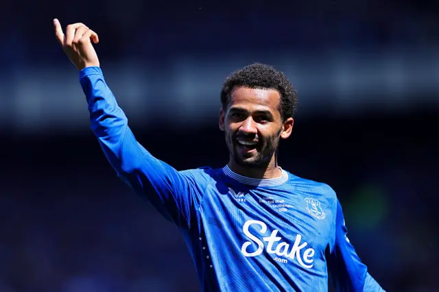 Iliman Ndiaye of Everton celebrates after scoring a goal to make it 1-0 during the Premier League match between Everton FC and Southampton FC at Goodison Park on May 18, 2025 in Liverpool, England. (