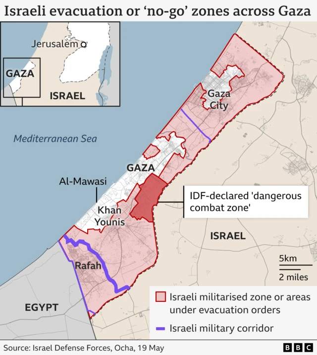 A map showing evacuation and no-go zones in Gaza