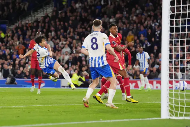 Brighton and Hove Albion's Kaoru Mitoma scores their side's second goal of the game