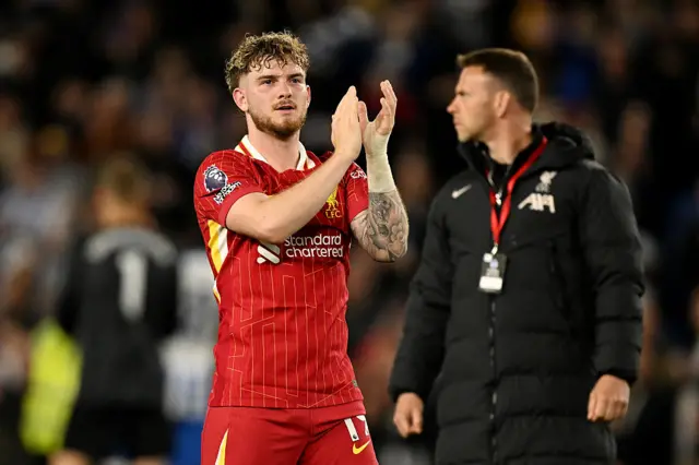 Harvey Elliott of Liverpool acknowledges the fans.
