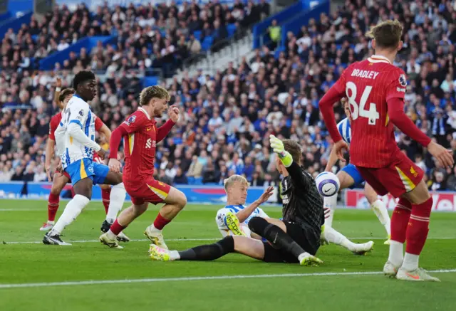 Liverpool's Harvey Elliott scores their side's first goal of the game