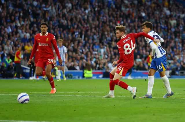 Brighton & Hove Albion's Yasin Ayari scores their first goal.