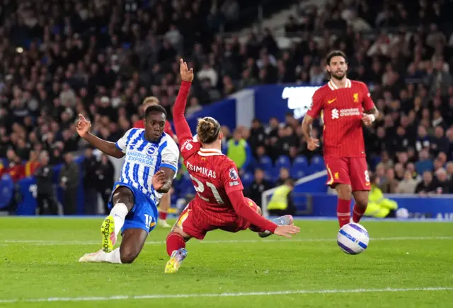 Brighton and Hove Albion's Danny Welbeck shoots.