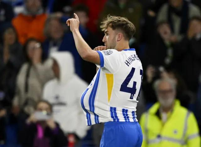 Brighton & Hove Albion's Jack Hinshelwood celebrates scoring their third goal