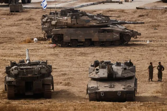 Israeli tanks seen near the Gaza border on Sunday