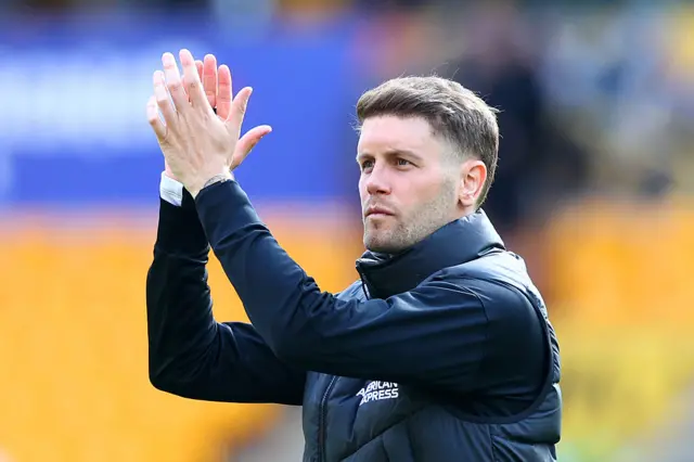 Brighton & Hove Albion manager Fabian Hurzeler applauds the supporters following the Premier League match between Wolverhampton Wanderers FC and Brighton & Hove Albion FC
