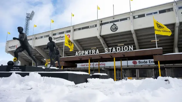 Snow outside Bodo/Glimt's stadium