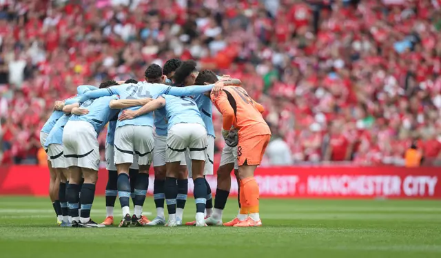 Man City huddle during the FA Cup semi-final