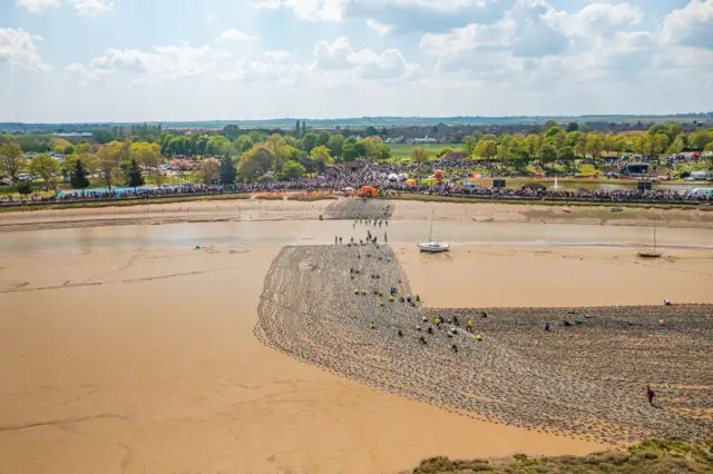 Aerial photo from a drone of The Maldon Mud Race 2022