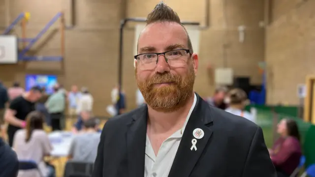 Daniel Allen, standing in the hall where an election count takes place in Letchworth
