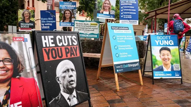 Brightly coloured candidate posters outside a pre-polling centre in Sydney.