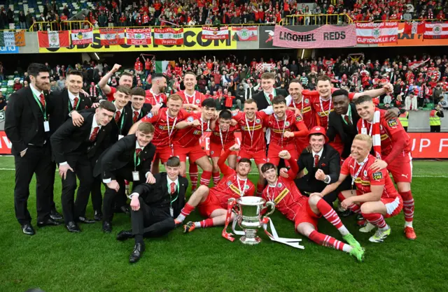 Cliftonville celebrate winning Irish Cup