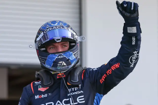 Max Verstappen celebrates sprint pole in Miami