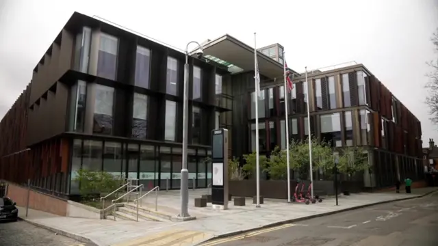 Angular metal and glass building