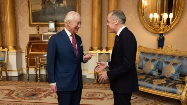 King Charles III holds an audience with the Prime Minister of Canada Mark Carney at Buckingham Palace on March 17, 2025 in London, England. Former Governor of the Bank Of England Mark Carney was sworn in as Canada's new Prime Minister last week after Justin Trudeau stepped down after nine years in power.