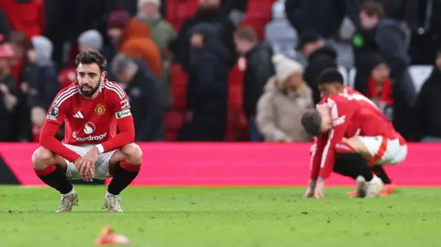 Bruno Fernandes reacts during Man Utd's 3-0 home loss to Bournemouth
