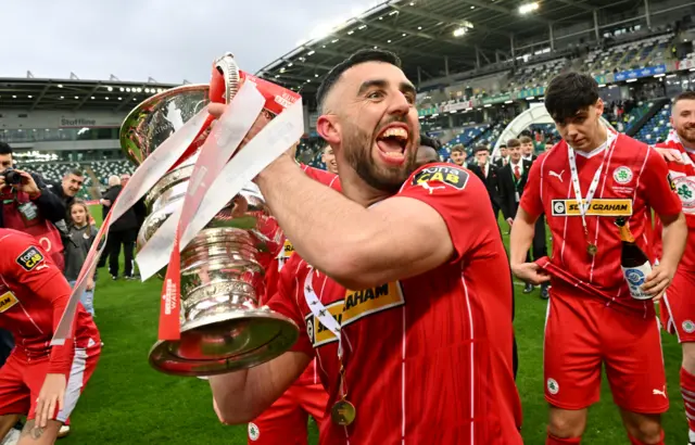 Joe Gormley completed his domestic set of trophies with Cliftonville with last year's Irish Cup win